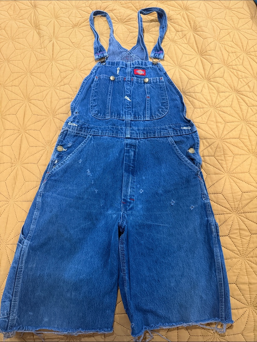 Dickies Blue Denim Overalls with Red Logo Patch